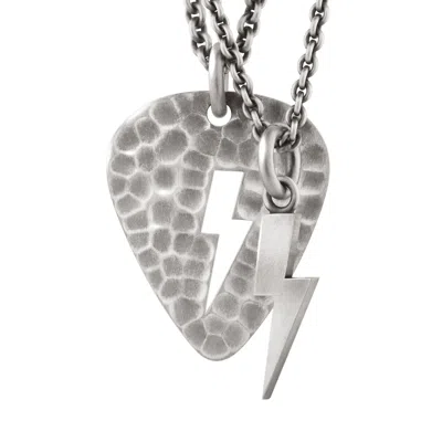 Snake Bones Men's Silver Lightning Bolt Plectrum Layered Necklace