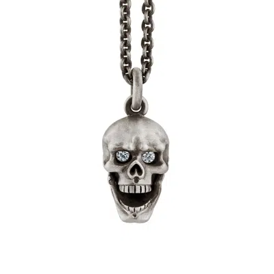 Snake Bones Men's Skull Pendant With Hinged Jaw And Diamond Eyes In Sterling Silver