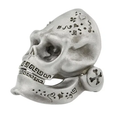 Snake Bones Men's Skull Ring With Hinged Jaw In Sterling Silver In Gray