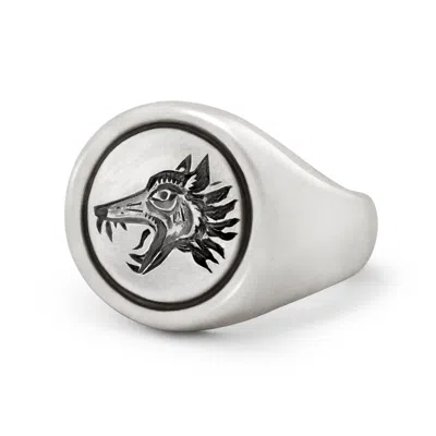 Snake Bones Men's Wolf Silver Signet Ring
