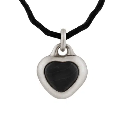 Snake Bones Women's Black / Silver Framed Black Stone Heart Pendant In Sterling Silver