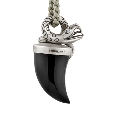 Snake Bones Women's Black / Silver Snake Pendant Necklace With Black Onyx Tusk