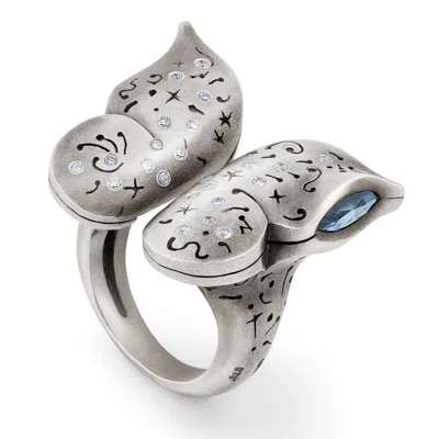 Snake Bones Women's Butterfly Ring With Diamonds In Sterling Silver In Metallic