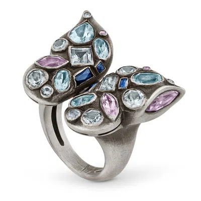 Snake Bones Women's Butterfly Ring With Gemstones In Sterling Silver In Metallic