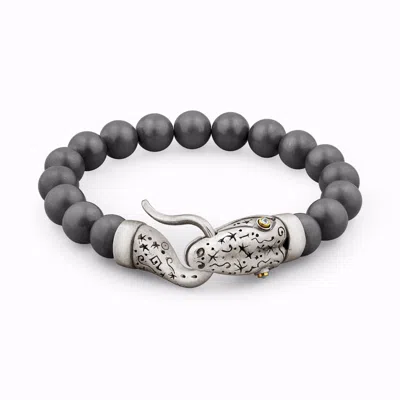 Snake Bones Women's Grey / Silver Snake Bracelet With Hematite Beads In Silver Gold & Diamonds In Gray
