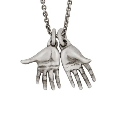 Snake Bones Women's Hands Pendant Necklace In Sterling Silver In Metallic