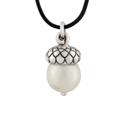 Snake Bones Women's Silver Acorn Pendant With Pearl In Metallic