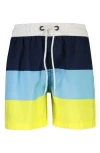 Snapper Rock Block Stripe Swim Trunks In Blue/yellow