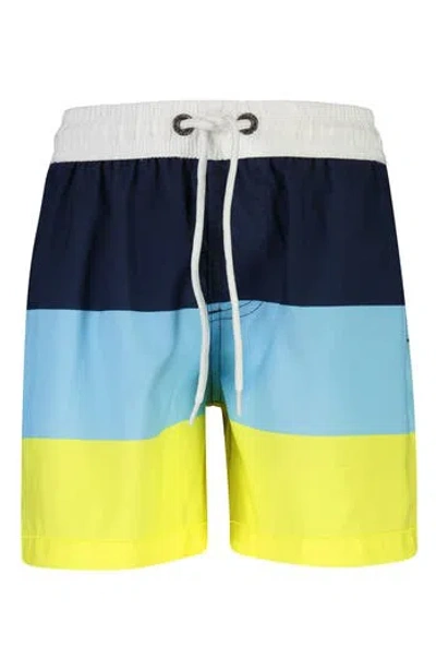 Snapper Rock Kids'  Block Stripe Swim Trunks In Blue/yellow