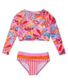 Snapper Rock Blooming Sunset Sustainable Crop Long Sleeve Rash Set - Big Kid In Orange