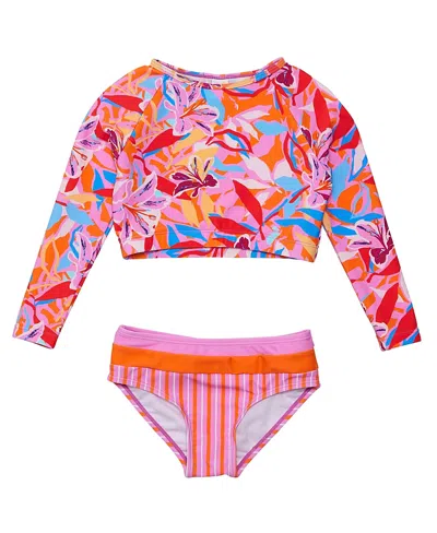 SNAPPER ROCK BLOOMING SUNSET SUSTAINABLE CROP LONG SLEEVE RASH SET - BIG KID