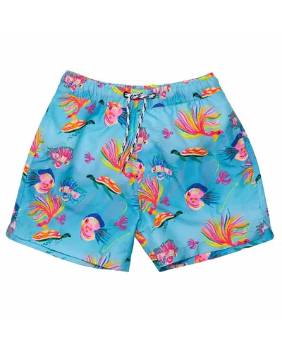 Snapper Rock Boys' Kaleido Fish Sustainable Swim Short - Little Kid, Big Kid In Blue