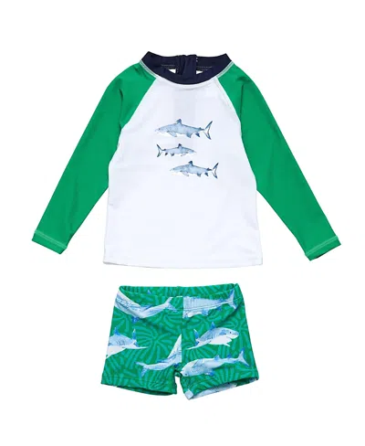 Snapper Rock Unisex Reef Shark Long Sleeve Set-little Kid,baby In Green