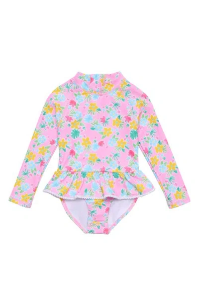 Snapper Rock Babies'  Buttercup Skirted Upf 50+ Long Sleeve One-piece Swimsuit In Pink