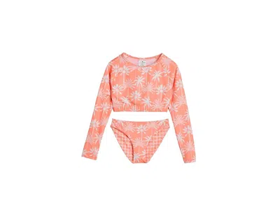 Snapper Rock Cali Palms Recycled Crop Long Sleeve Rash Set (little Kid/big Kid) Girl's Sets Orange : 8 (7-8 Years In Multi