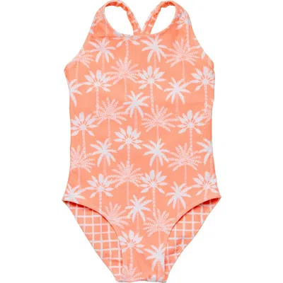 Snapper Rock Kids'  Cali Palms Reversible One-piece Swimsuit In Orange