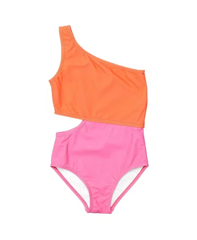Snapper Rock Candy Colorblock One Shoulder Swimsuit - Big Kid In Pink