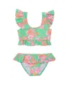 Snapper Rock Coastal Shells Sustainable Frilled Crop Bikini - Big Kid In Green