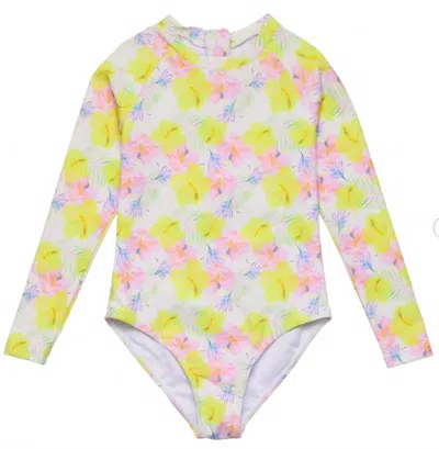 Snapper Rock Kids' Girl's Aloha Vacay Long Sleeve Surf Suit Without Frills In Pink In Multi