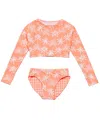 Snapper Rock Kids' Cali Palms Upf 50+ Two-piece Rashguard Swimsuit In Orange