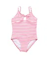 Snapper Rock Toddler, Child Girls Coral Stripe Sustainable Bow Swimsuit In Pink