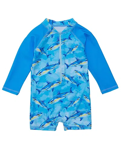 Snapper Rock Girls' Jawsome Waves Long Sleeve Sunsuit - Baby In Blue