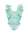 Snapper Rock Unisex Lemon Drops Wide Frill Swimsuit-baby In Blue