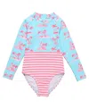 Snapper Rock Lighthouse Island Long Sleeve One-piece Rashguard Swimsuit In Blue