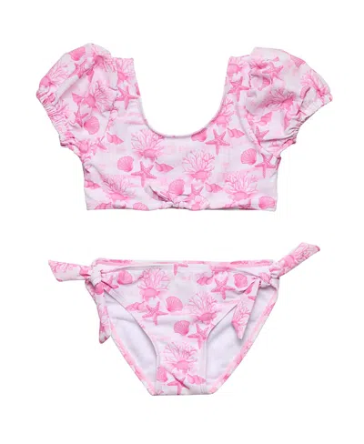 Snapper Rock Girls' Pink Lagoon Puff Sleeve Bikini - Little Kid, Big Kid In Multi