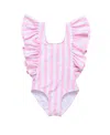 Snapper Rock Unisex Pink Stripe Wide Frill Swimsuit In Pink