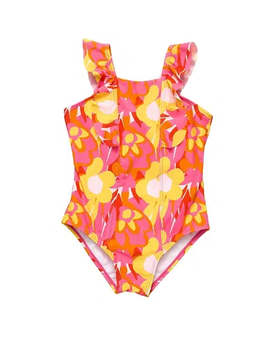 Snapper Rock Unisex Pop Of Sunshine Ruffle Shoulder Swimsuit -baby In Pink