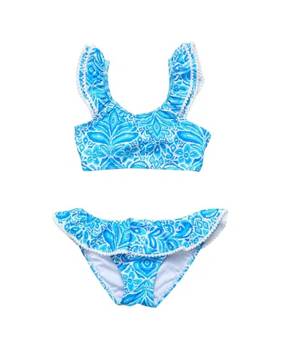 Snapper Rock Kids' Unisex Santorini Blue Frill Crop Bikini-little