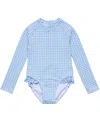 Snapper Rock Girls' Seaside Gingham Leg Frill Surf Suit - Little Kid In Blue