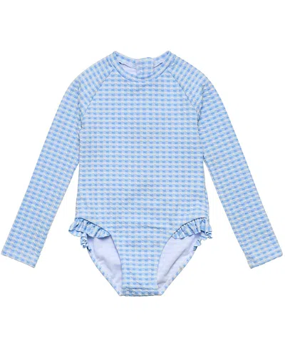 Snapper Rock Girls' Seaside Gingham Leg Frill Surf Suit - Little Kid In Blue