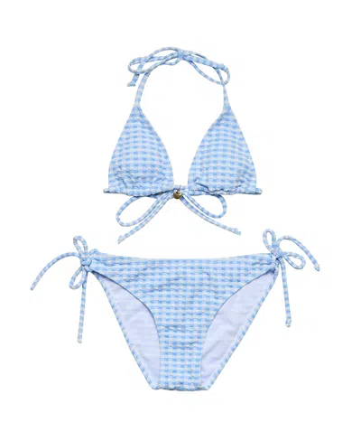 Snapper Rock Girls' Seaside Gingham Teen Triangle Bikini - Big Kid In Blue