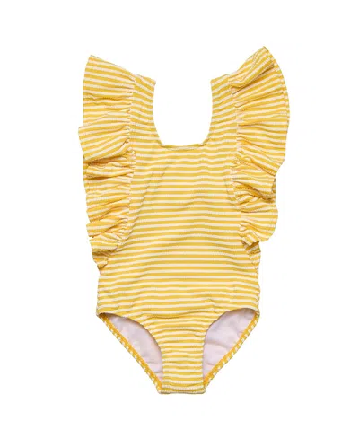 Snapper Rock Girls' Sunshine Stripe Wide Frill Swimsuit - Little Kid In Yellow