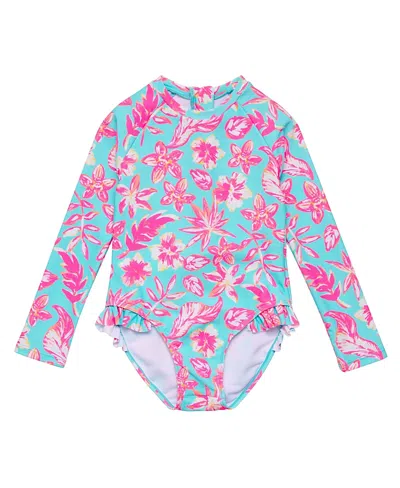 Snapper Rock Girls' Tropical Glow Recycled Leg Frill Surf Suit - Little Kid In Blue