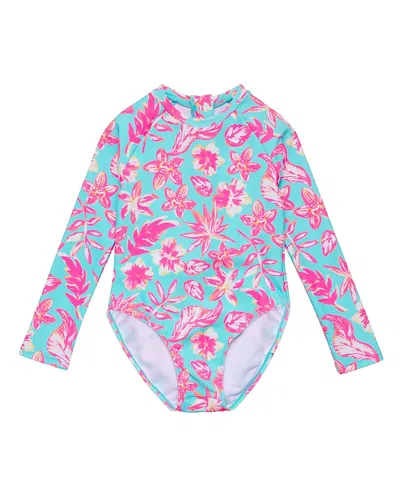 Snapper Rock Girls' Tropical Glow Recycled Long Sleeves Surf Suit - Big Kid In Blue