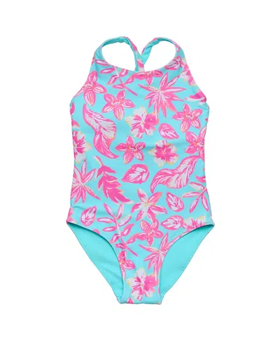 Snapper Rock Girls' Tropical Glow X Back Swimsuit - Little Kid, Big Kid In Blue