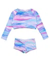 Snapper Rock Unisex Water Hues Crop Long Sleeve Rash Top Set In Blue