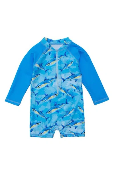 Snapper Rock Babies'  Jawsome Waves One-piece Rashguard Swimsuit In Blue
