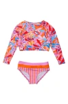 Snapper Rock Blooming Sunset Sustainable Crop Long Sleeve Rash Set - Big Kid In Pink