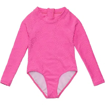 Snapper Rock Kids' Unisex Bubblegum Bloom Long Sleeve Surf Suit In Pink