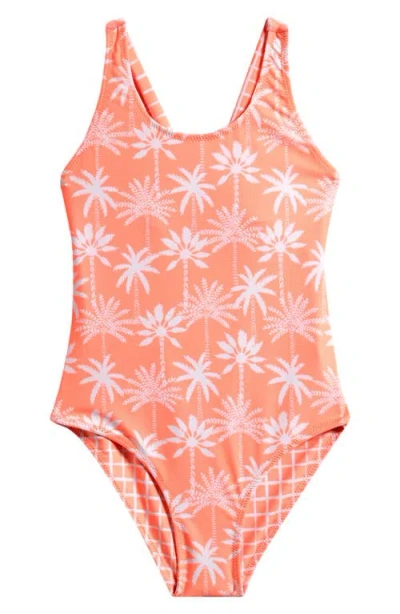 Snapper Rock Kids' Cali Palms Reversible One-piece Swimsuit In Orange