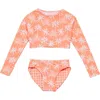 Snapper Rock Kids' Cali Palms Upf 50+ Two-piece Rashguard Swimsuit In Orange