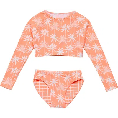 Snapper Rock Kids' Cali Palms Upf 50+ Two-piece Rashguard Swimsuit In Orange