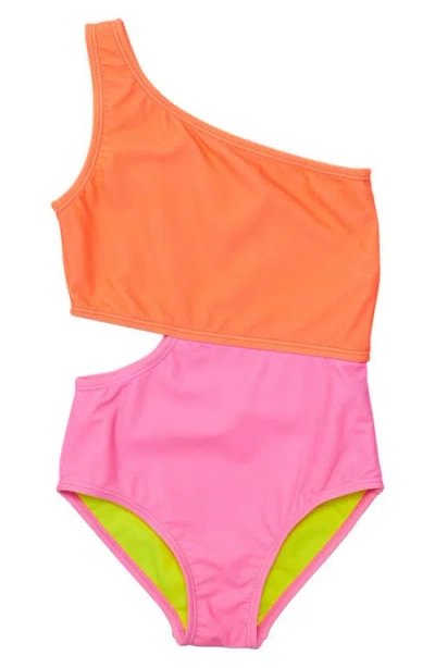 Snapper Rock Candy Colorblock One Shoulder Swimsuit - Big Kid In Pink
