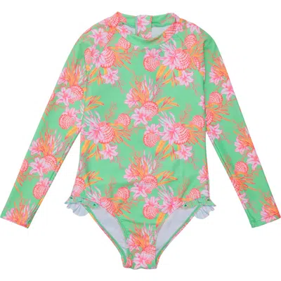 Snapper Rock Girls' Coastal Shells Sustainable Leg Frill Surf Suit - Little Kid In Mint
