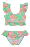Snapper Rock Coastal Shells Sustainable Frilled Crop Bikini - Big Kid In Mint