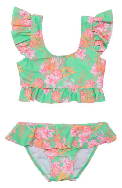 Snapper Rock Coastal Shells Sustainable Frilled Crop Bikini - Big Kid In Mint